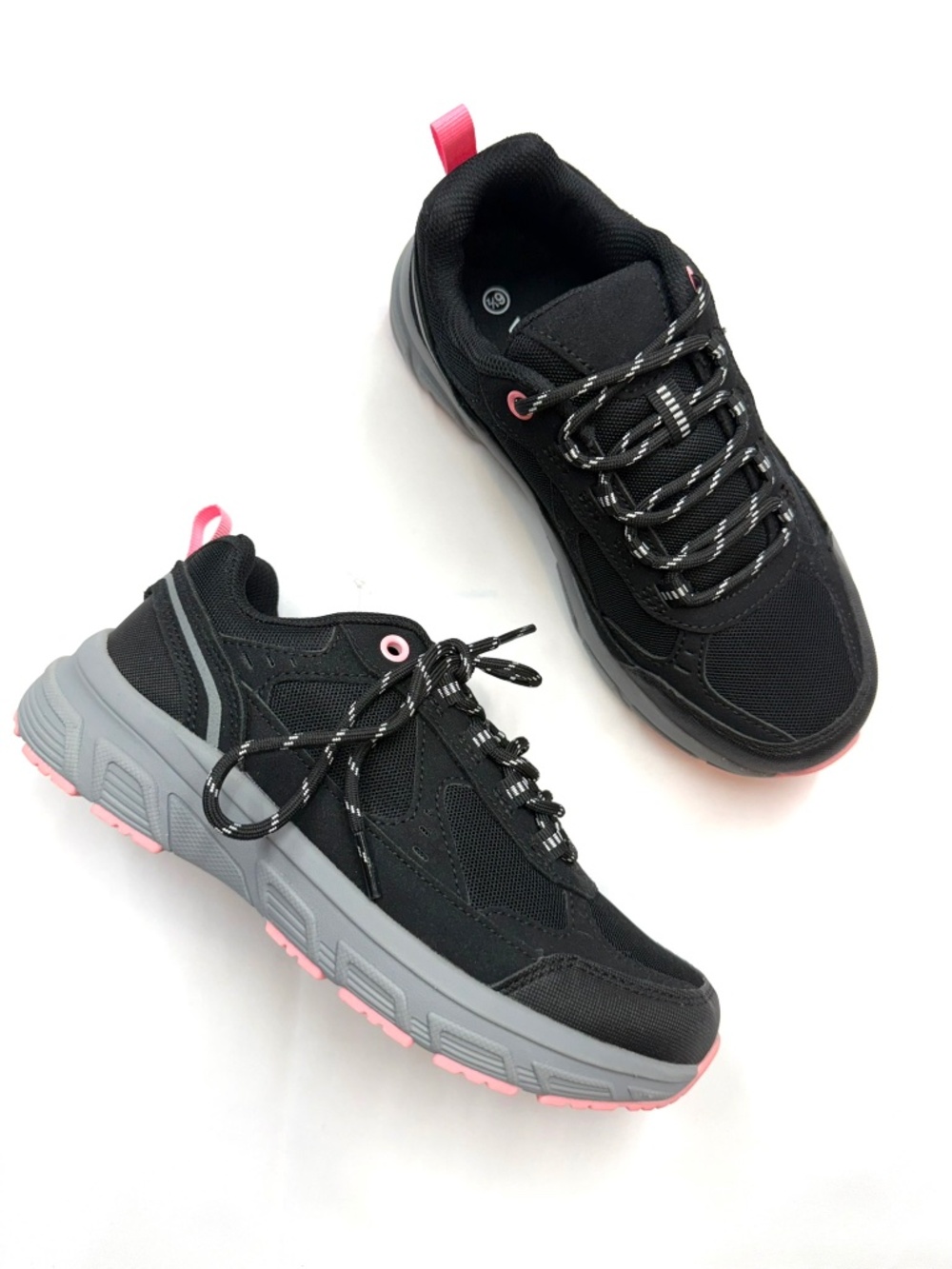 VIVELY New $40 Womens 6.5 Black Gray Pink Low Top Lace Up Trail Walking Shoes #1